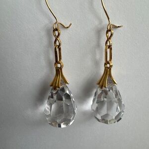Gold tone  Filled Glass Crystal Faceted Drop Dangle